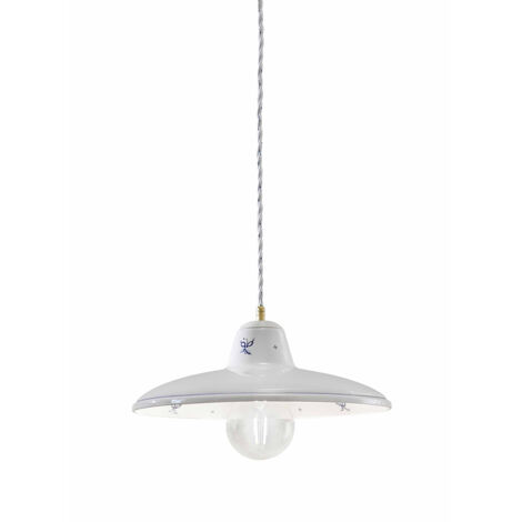 Lampadario Classico Como Ceramica Bianco Decorato Filo Blu 1 Luce E27