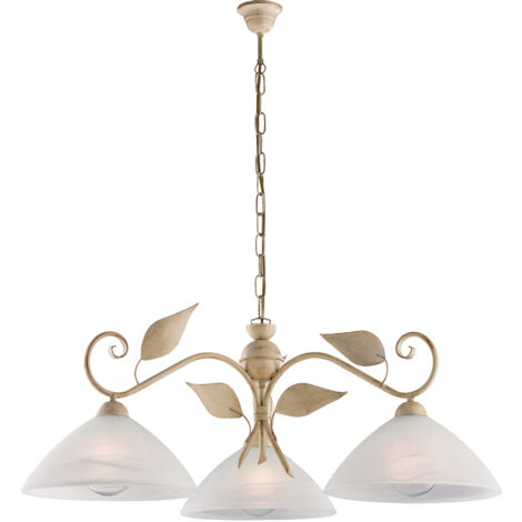 Lampadario Classico Esse 3 Luci Ferro Battuto E Vetro Avorio E Oro