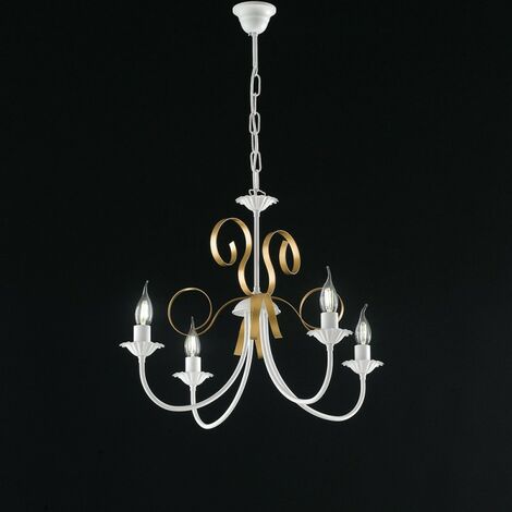 Lampadario classico ferro Bianco shabby Oro quattro luci 61x h47 cm