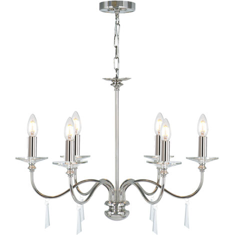 Lampadario Classico Finsbury Park Acciaio Nichel Lucido Vetro 6 Luci E14