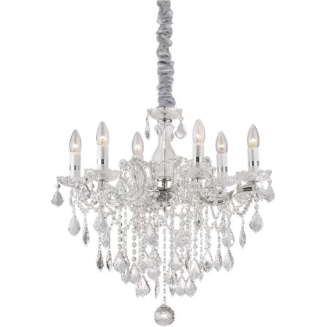 Lampadario Classico Florian Metallo-Cristallo Cromo 6 Luci E14