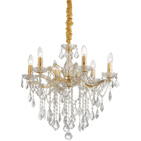 Lampadario Classico Florian Metallo-Cristallo Oro 6 Luci E14