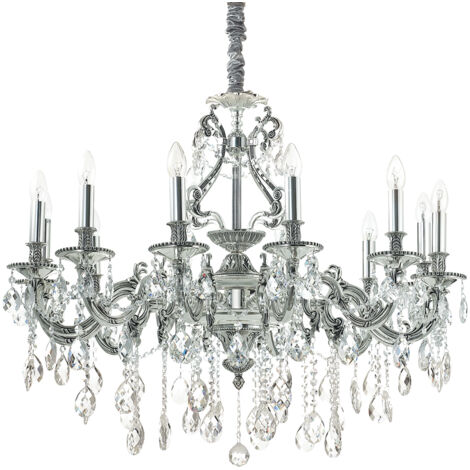 Lampadario Classico Gioconda Metallo-Cristallo Argento 12 Luci E14