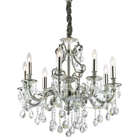 Lampadario Classico Gioconda Metallo-Cristallo Argento 8 Luci E14