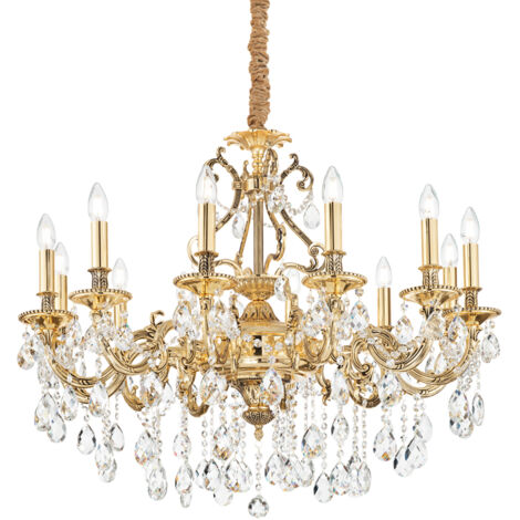 Lampadario Classico Gioconda Metallo-Cristallo Oro 12 Luci E14
