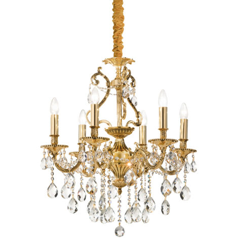 Lampadario Classico Gioconda Metallo-Cristallo Oro 6 Luci E14