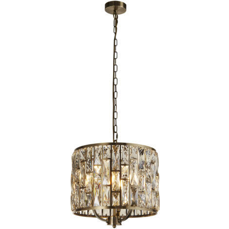 Lampadario Classico Gioiello Acciaio Ottone Vetro 3 Luci E14