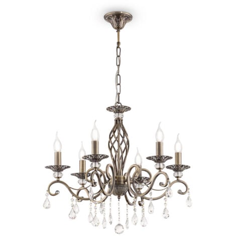 Lampadario Classico Grace Metallo Ottone 6 Luci