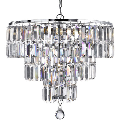 Lampadario Classico Impero Acciaio Cromo Vetro 5 Luci E14