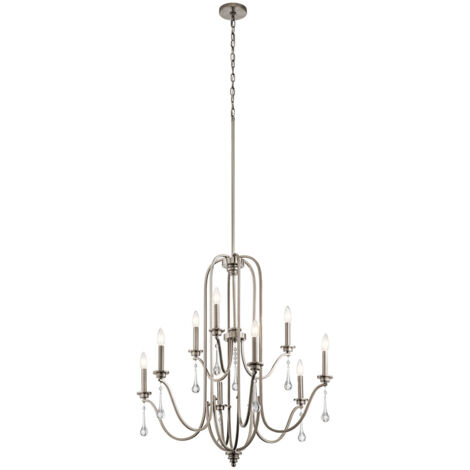 Lampadario Classico Karlee Acciaio Peltro Classico Cristallo 9 Luci E14