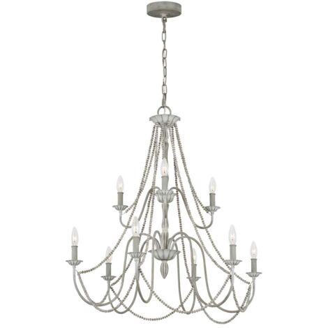 Lampadario Classico Maryville Acciaio Grigio Slavato Legno 9 Luci E14