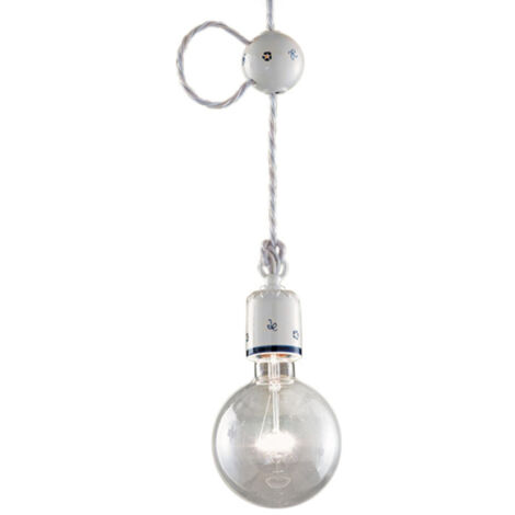 Lampadario Classico Monopoli Metallo E Ceramica Bianco Decorato 1 Luce E27