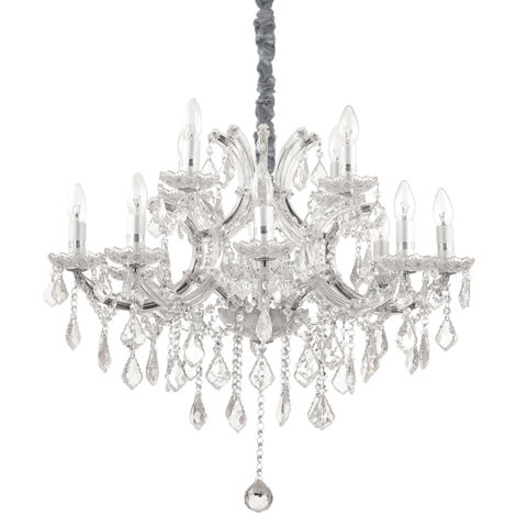 Lampadario Classico Napoleon Metallo-Cristallo Cromo 12 Luci E14