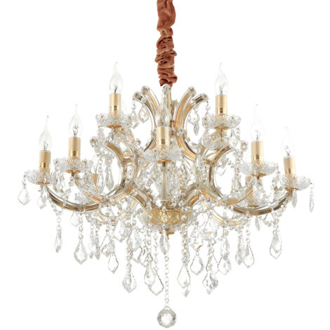 Lampadario Classico Napoleon Metallo-Cristallo Oro 12 Luci E14