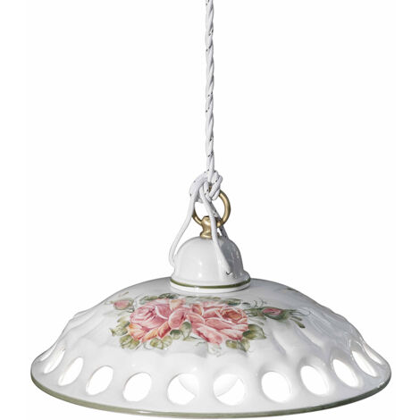 Lampadario Classico Napoli Ceramica E Ottone Satinato Decorato 1 Luce E27