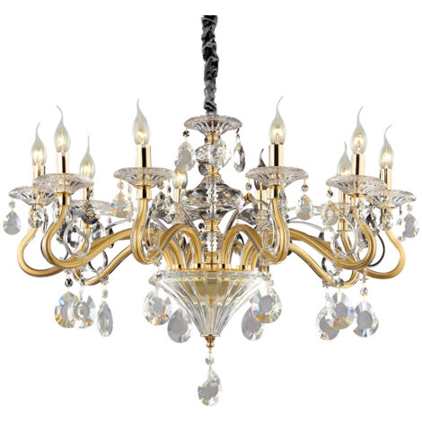 Lampadario Classico Negresco Metallo-Cristallo Oro 10 Luci E14