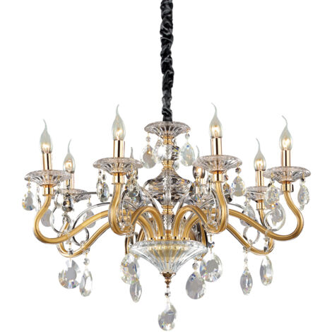 Lampadario Classico Negresco Metallo-Cristallo Oro 8 Luci E14