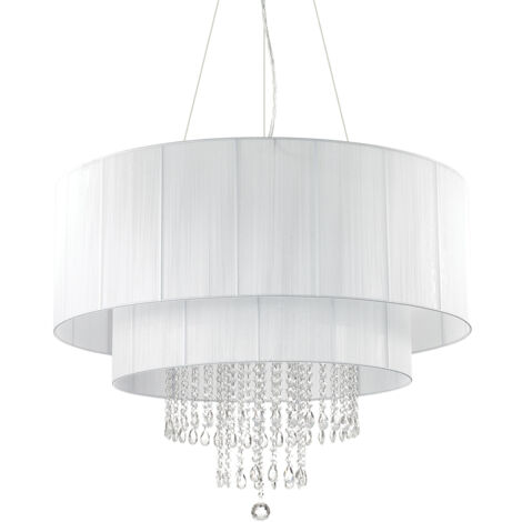 Lampadario Classico Opera Vetro,Tessuto,Cristalloistallo Bianco 10 Luci E27