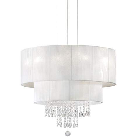 Lampadario Classico Opera Vetro,Tessuto,Cristalloistallo Bianco 4 Luci E27