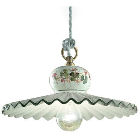 Lampadario Classico Roma Ceramica E Ottone Satinato Decorato 31Cm 1 Luce E27