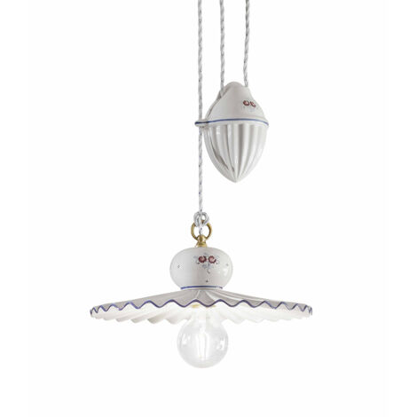 Lampadario Classico Roma Ceramica E Ottone Satinato Decorato Filo Blu 1 Luce E27
