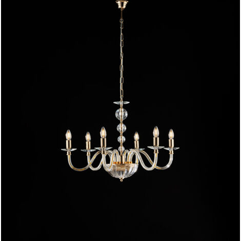 Lampadario Classico Ruben Metallo Oro E Cristallo 6 Luci E14