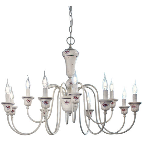Lampadario Classico Sanremo Metallo Ceramica Bianco Filo Blu 12 Luci E14