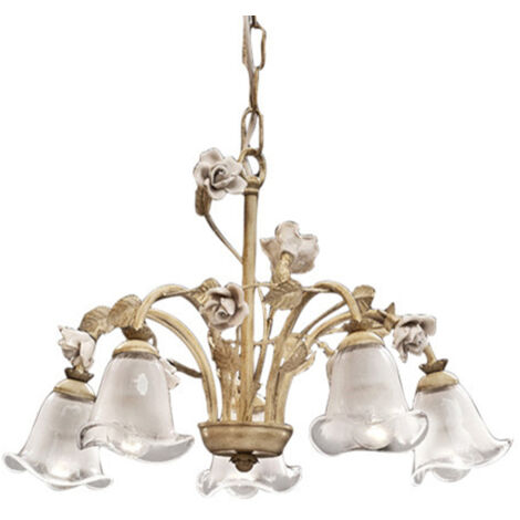 Lampadario Classico Siena Metallo E Ceramica Nero Sfumato Oro Lucido 5 Luci E14