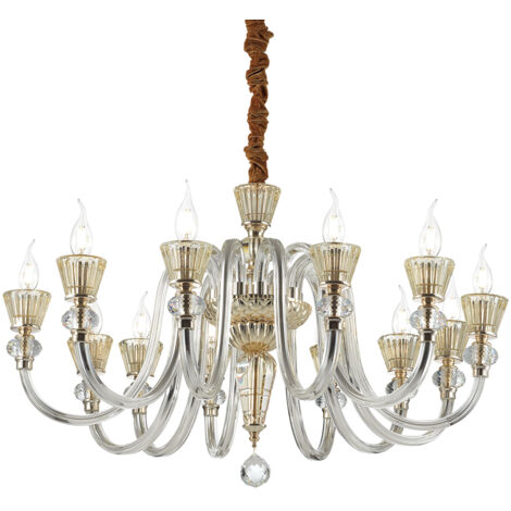 Lampadario Classico Strauss Vetro Oro 12 Luci E14