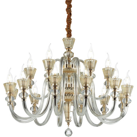 Lampadario Classico Strauss Vetro Oro 18 Luci E14