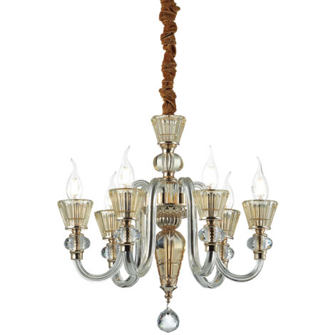 Lampadario Classico Strauss Vetro Oro 6 Luci E14