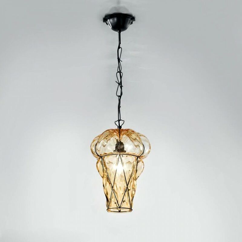 Image of Lampadario classico Sylcom tiepolo 1443 24 inox e14 led acciaio vetro soffiato sospensione, vetro ambra sommerso