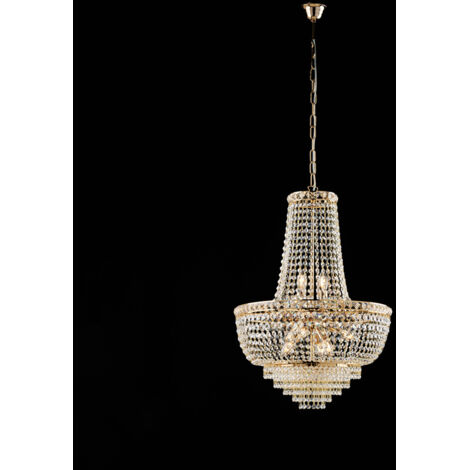 Lampadario Classico Wagner Metallo Oro E Cristallo 8 Luci E14
