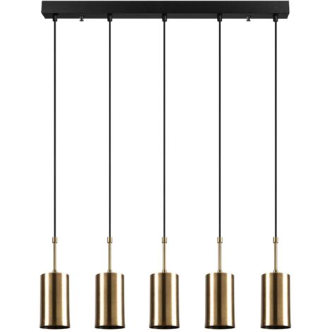 Lampadario con altezza regolabile 5 abat-jour L.79 x H.120 cm in Metallo Dorato e Nero - FILARI
