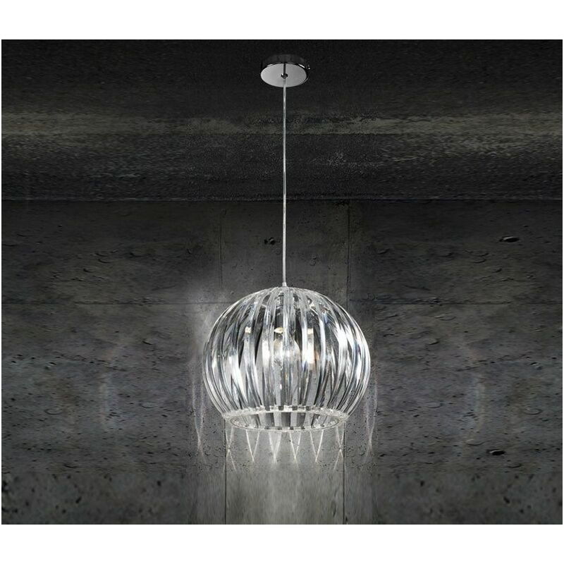 Image of Perenzilluminazione - Lampadario con lampada a sospensione in acrilico trasparente D.30cm art.5860T Illuminazione moderna ideale per salone e cucina