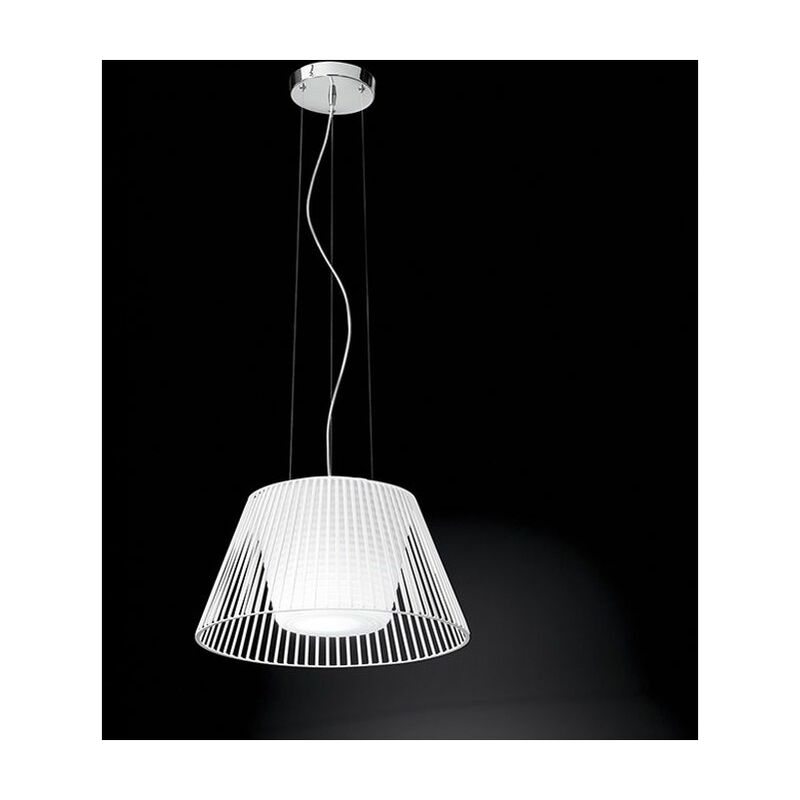 Image of Perenzilluminazione - Lampadario con lampada a sospensione in metallo bianco con vetro D.48cm 6460B Illuminazione moderna ideale per salone e cucina