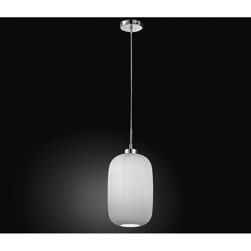 Image of Lampadario con lampada a sospensione in vetro bianco D.20cm 6343 Illuminazione moderna ideale per salone e cucina