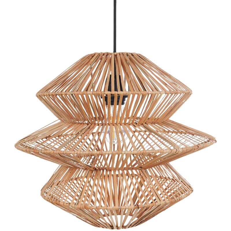 Image of Lampadario con paralume in rattan e base in ferro in stile boho Anduki naturale