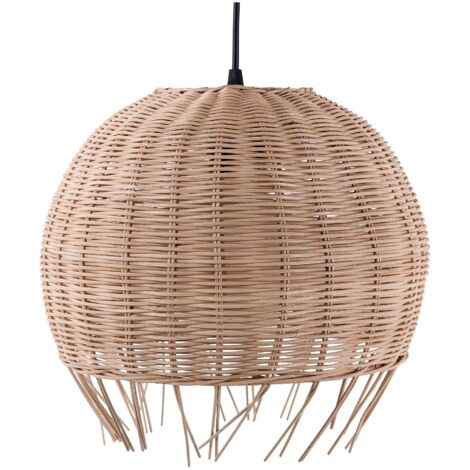 Lampadario con Paralume in Rattan Marrone Chiaro Sferico Stile Etnico Drino