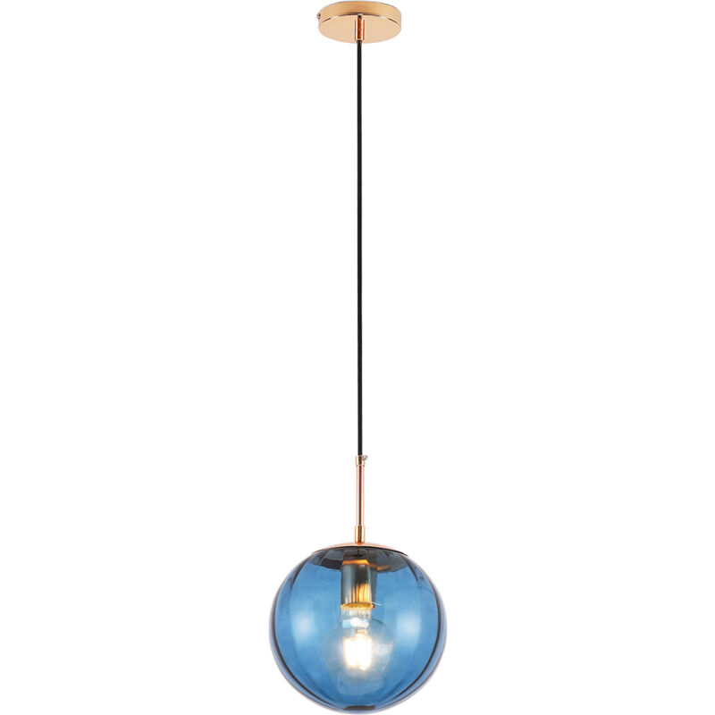 Image of Lampada da soffitto retrò - Lampada a sospensione a sfera colorata - Rumi Blu - Vetro, Metallo - Blu