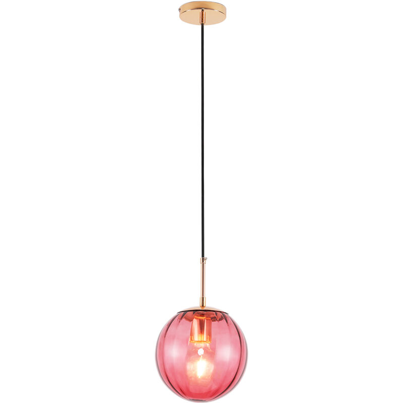 Image of Lampada da soffitto retrò - Lampada a sospensione a sfera colorata - Rumi Rosa - Vetro, Metallo - Rosa
