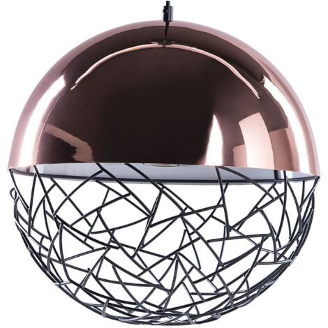 Lampadario con Paralume Metallo Ramato Forma Sferica Stile Minimalista