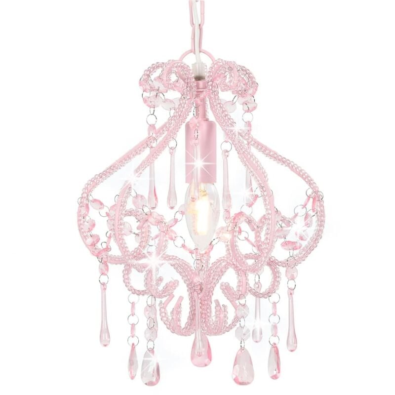 Image of Lampadario con Perle Rotondo E14 Design Elegante vari colori colore : rosa