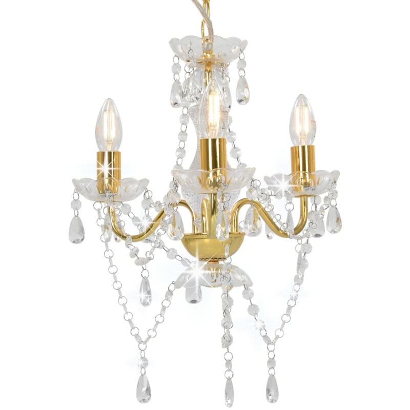 Lampadario con Perline Dorato Tondo 3 E14 - Vidaxl