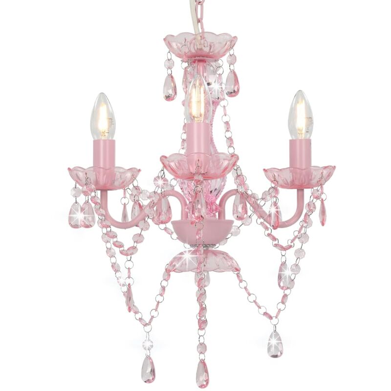 Image of Lampadario con Perline Tondo 3 porta Lampade E14 vari colori colore : rosa