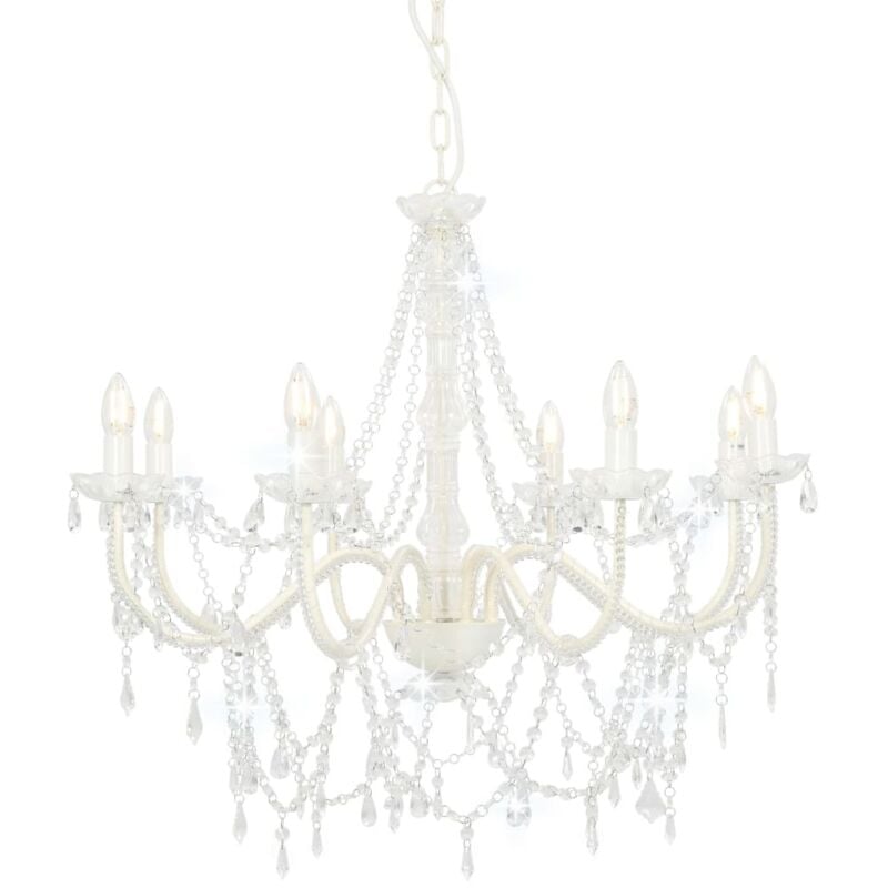 Lampadario con Perline Bianco 8 Lampadine E14 - Vidaxl