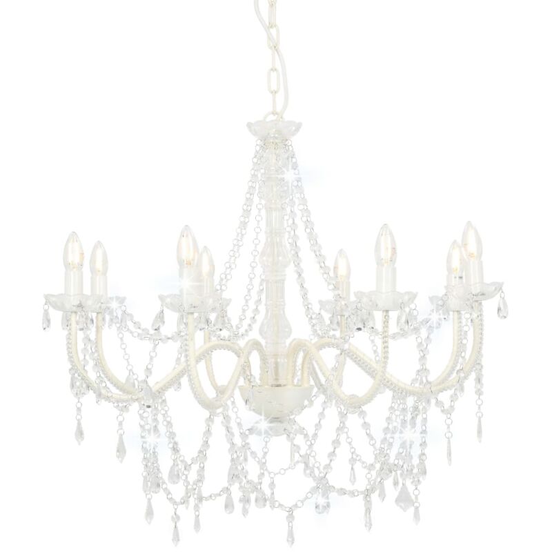 Lampadario con Perline Bianco 8 Lampadine E14 - Vidaxl