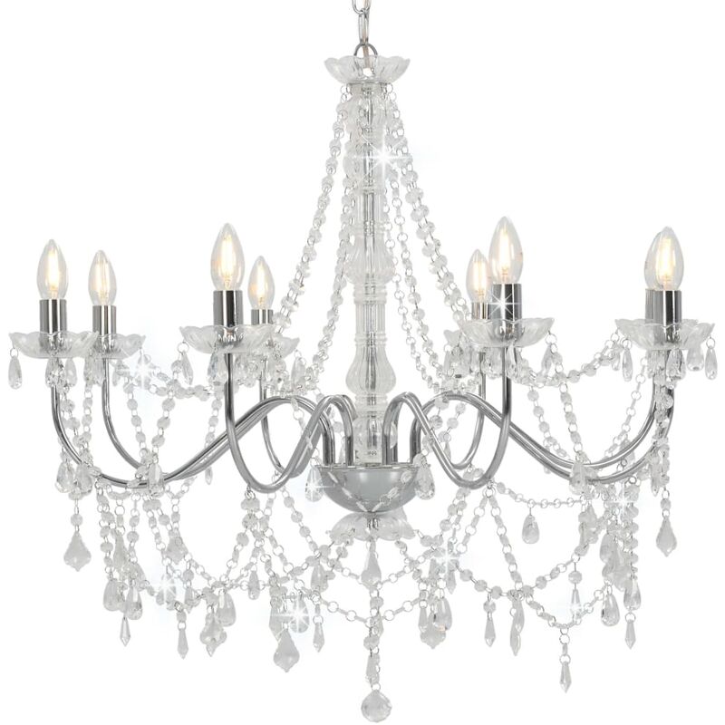 Lampadario con Perline Candelabro Elegante 8 Lampadine E14 vari colori colore : argento