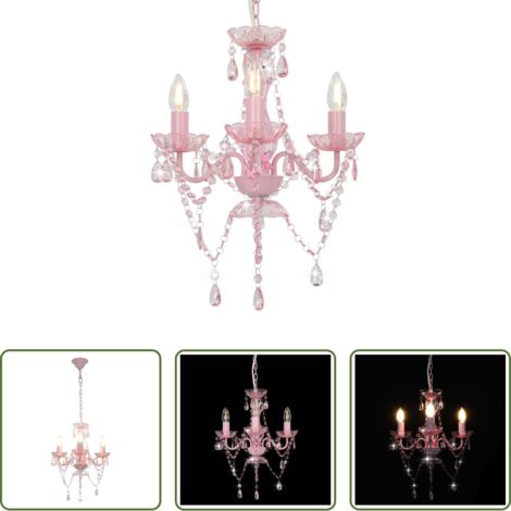 Lampadario con perline -  Lampadario con Perline Rosa Tondo 3 E14