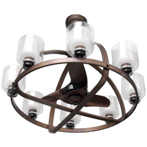 LAMPADARIO CON VENTILATORE AD 8 LUCI 86 X 84 CM COLORE BRONZO